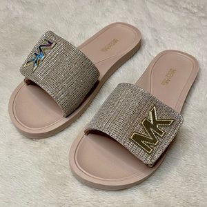 Blush, silver and gold Michael Kors slides